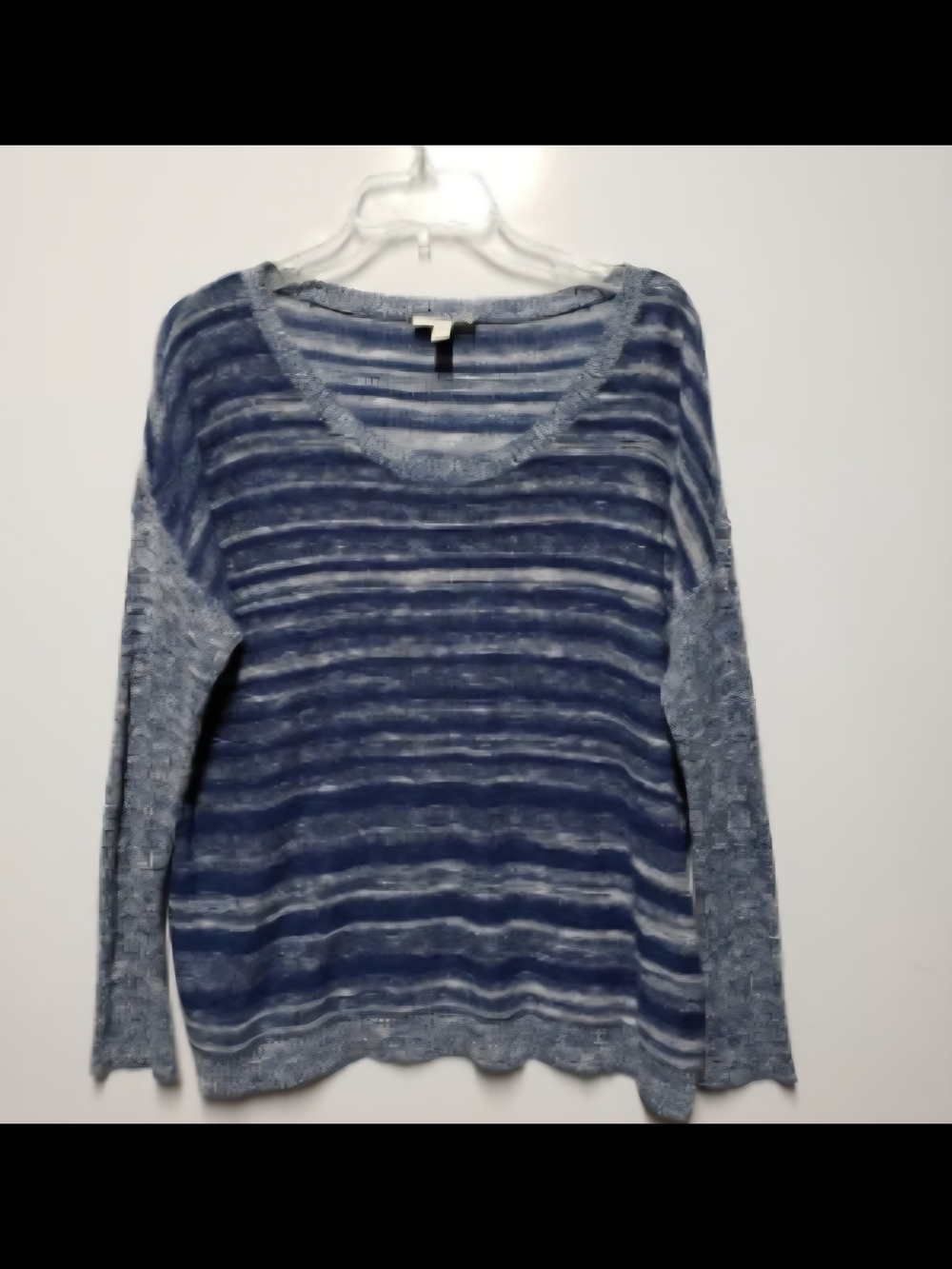 Eileen Fisher Organic Linen Cotton Sweater Size Small Blue White Stripe Coastal